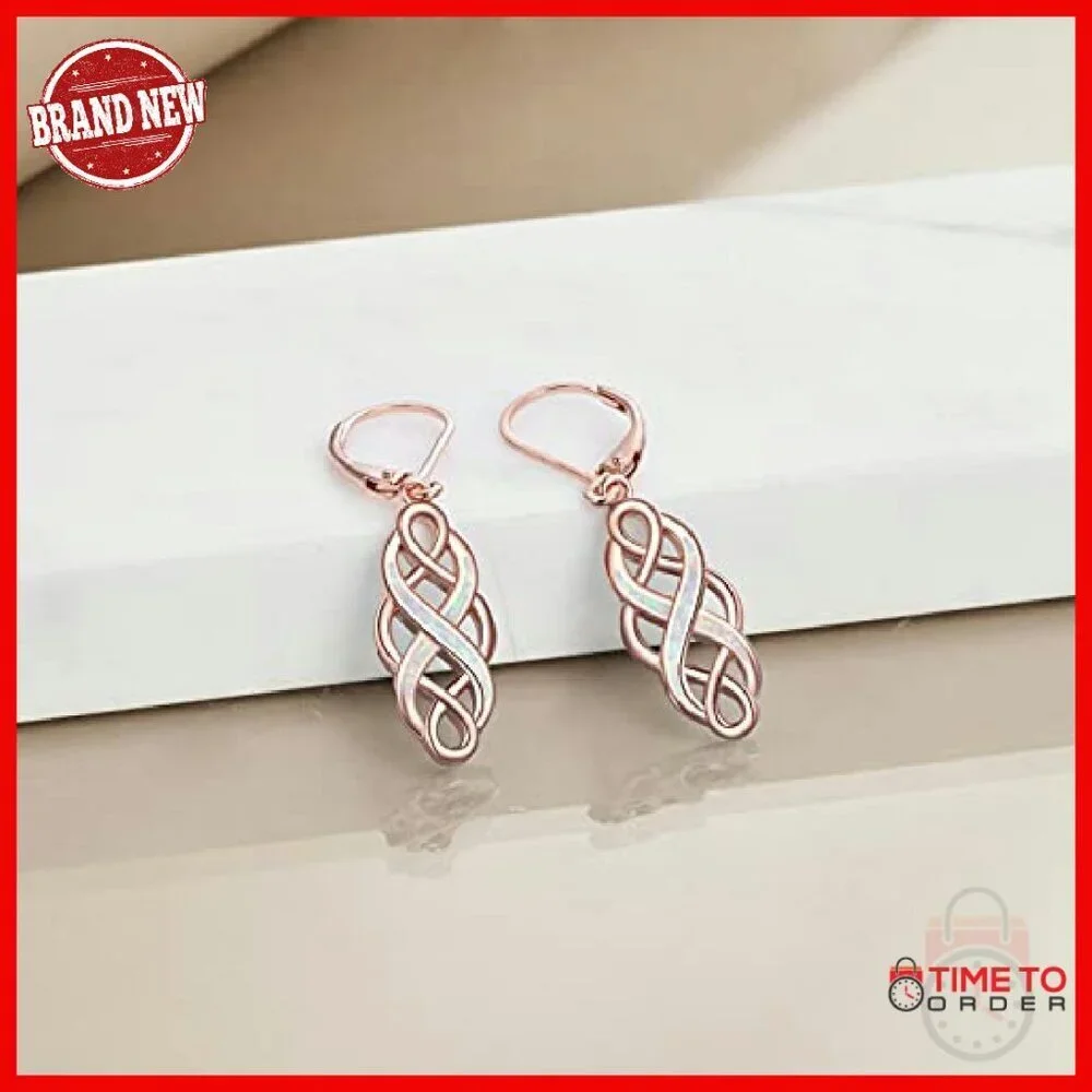 Sterling Silver Celtic Knot Dangle Earrings with Opal Gemstone